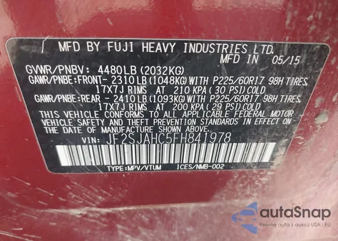 2015 Subaru Forester 2.5I Limited из США, поврежденный, VIN JF2SJAHC5FH841978